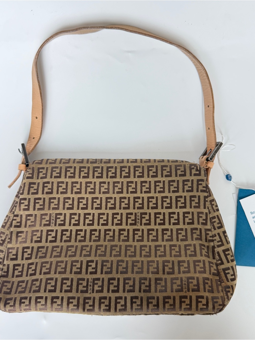 Vintage Fendi Zucchino Mama Baguette Shoulder Bag with Tan Leather Trim - Picture 2 of 9